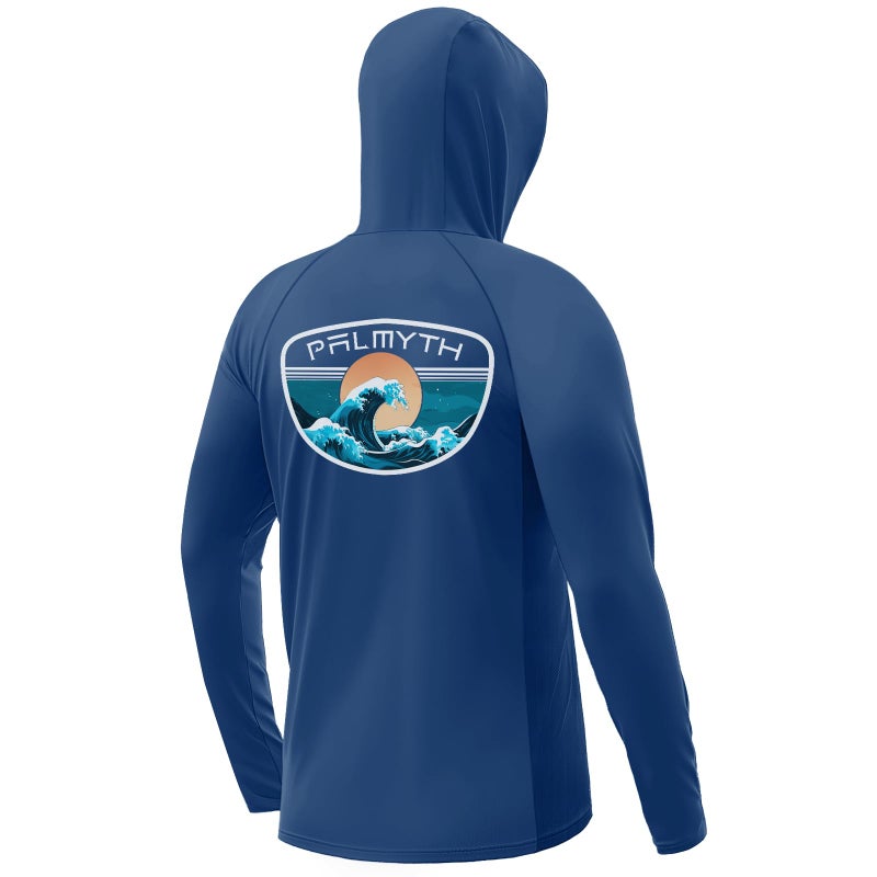 Palmyth Fishing Hoodie for Men Long Sleeve Sun Protection UV UPF 50+ Shirts(Dark Blue/Tidal - Image 1